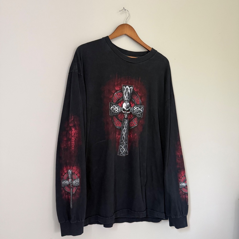 Y2K Skull Celtic Cross Graphic Long Sleeve Shirt